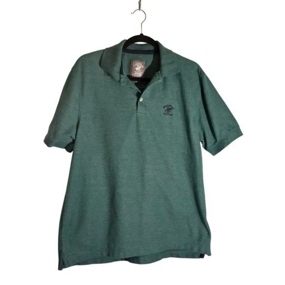 Beverly Hills Polo Club Mens Large Green Heathered Modern Fit Polo Shirt Logo